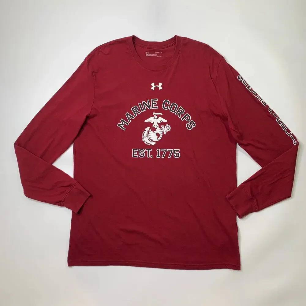 USMC Marine Corps Shirt Mens XL Wine HeatGear Loose Fit Long Sleeve Under Armour
